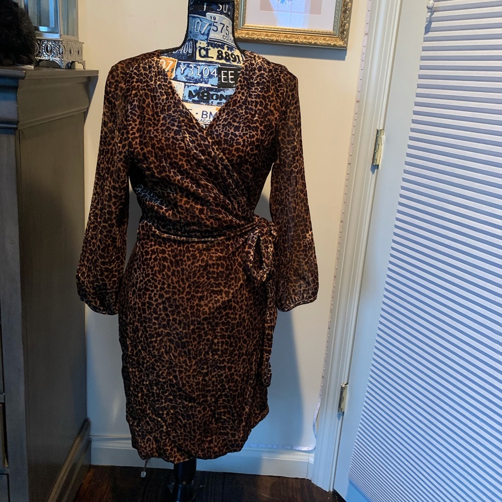 Velvet leopard wrap-dress